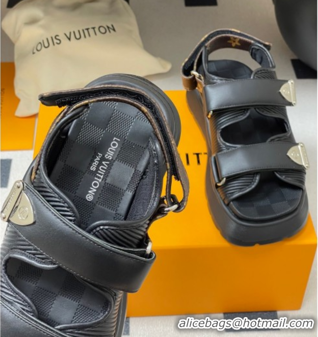 Fashion Louis Vuitton Chameleon Platform Comfort Sandals Black 2025 1AHNJU