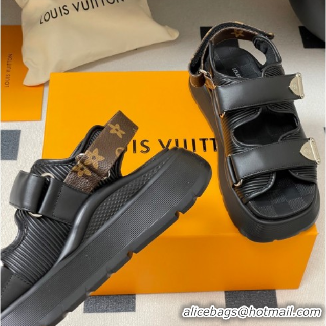 Fashion Louis Vuitton Chameleon Platform Comfort Sandals Black 2025 1AHNJU