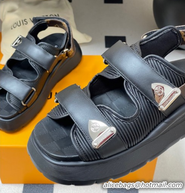 Fashion Louis Vuitton Chameleon Platform Comfort Sandals Black 2025 1AHNJU