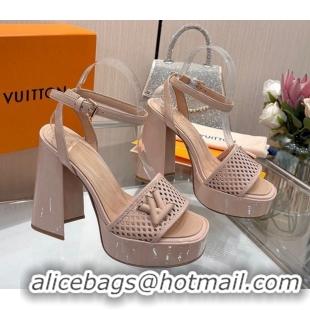 Good Quality Louis Vuitton Shake Platform Sandals 12cm in Patent Perforated Leather Pale Pink 0714034