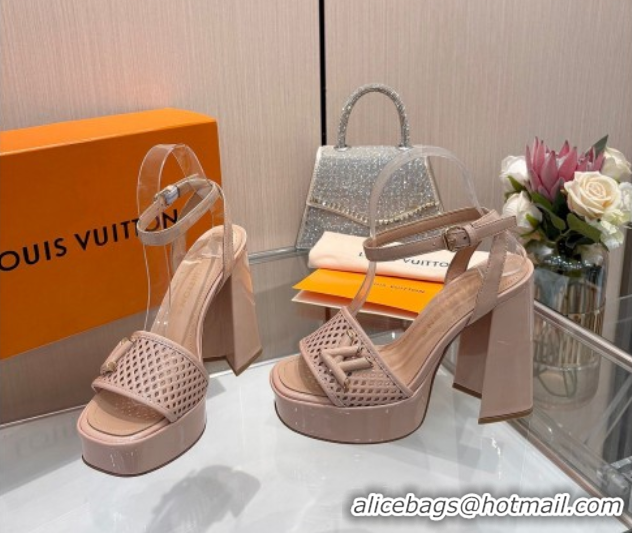 Good Quality Louis Vuitton Shake Platform Sandals 12cm in Patent Perforated Leather Pale Pink 0714034