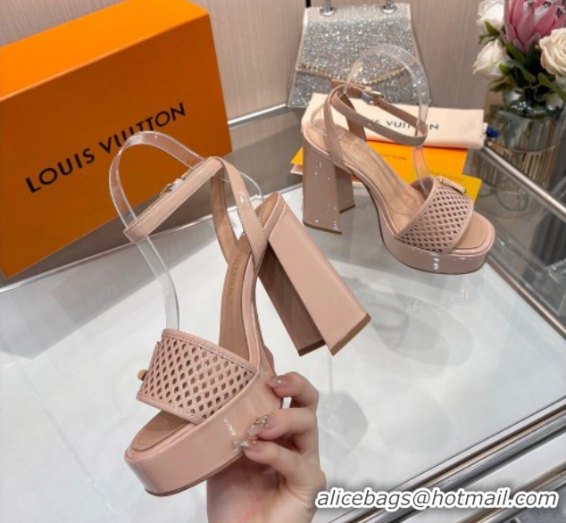 Good Quality Louis Vuitton Shake Platform Sandals 12cm in Patent Perforated Leather Pale Pink 0714034