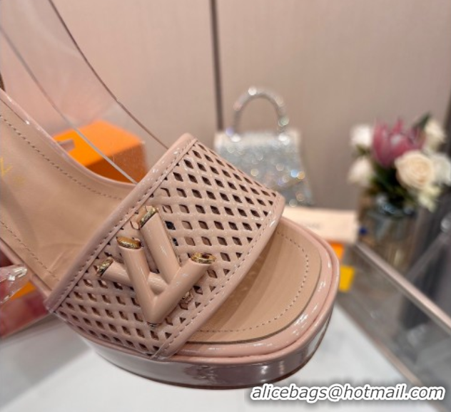 Good Quality Louis Vuitton Shake Platform Sandals 12cm in Patent Perforated Leather Pale Pink 0714034