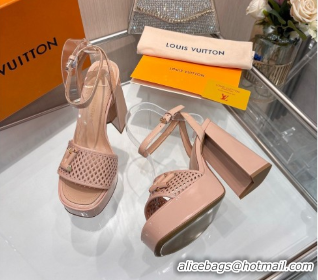 Good Quality Louis Vuitton Shake Platform Sandals 12cm in Patent Perforated Leather Pale Pink 0714034