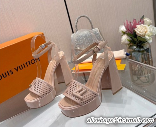 Good Quality Louis Vuitton Shake Platform Sandals 12cm in Patent Perforated Leather Pale Pink 0714034