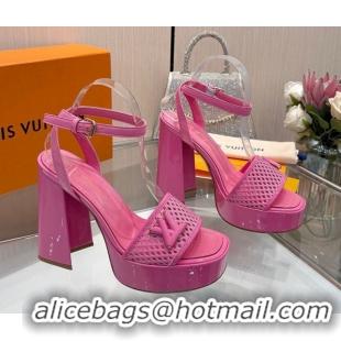 Pretty Style Louis Vuitton Shake Platform Sandals 12cm in Patent Perforated Leather Dark Pink 0714036
