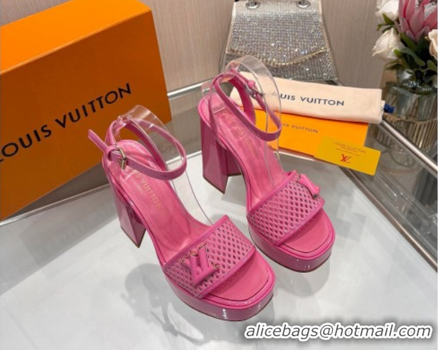Pretty Style Louis Vuitton Shake Platform Sandals 12cm in Patent Perforated Leather Dark Pink 0714036