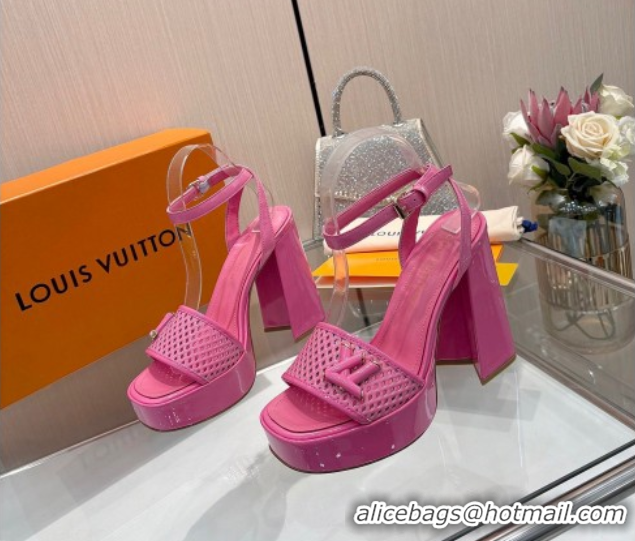 Pretty Style Louis Vuitton Shake Platform Sandals 12cm in Patent Perforated Leather Dark Pink 0714036