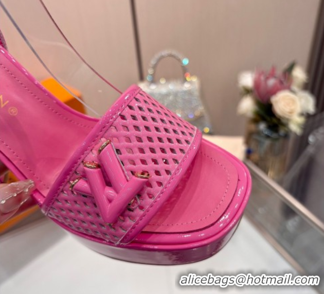 Pretty Style Louis Vuitton Shake Platform Sandals 12cm in Patent Perforated Leather Dark Pink 0714036