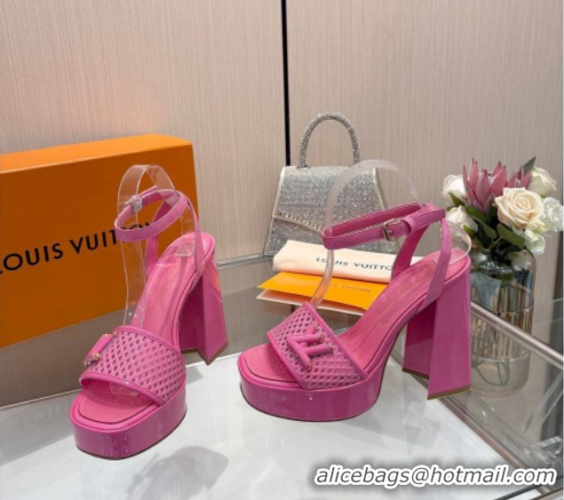 Pretty Style Louis Vuitton Shake Platform Sandals 12cm in Patent Perforated Leather Dark Pink 0714036