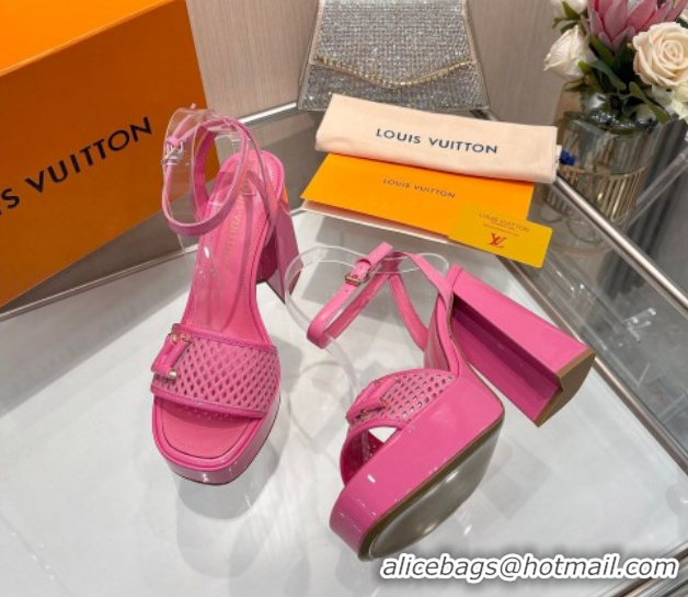 Pretty Style Louis Vuitton Shake Platform Sandals 12cm in Patent Perforated Leather Dark Pink 0714036