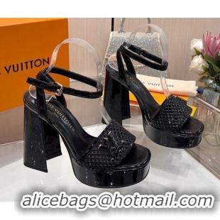 Good Looking Louis Vuitton Shake Platform Sandals 12cm in Patent Perforated Leather Black 0714038