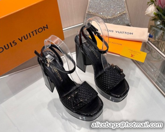 Good Looking Louis Vuitton Shake Platform Sandals 12cm in Patent Perforated Leather Black 0714038
