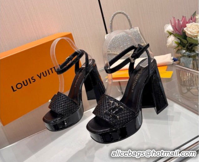 Good Looking Louis Vuitton Shake Platform Sandals 12cm in Patent Perforated Leather Black 0714038