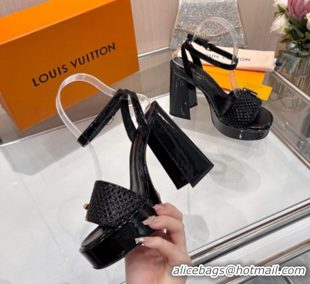 Good Looking Louis Vuitton Shake Platform Sandals 12cm in Patent Perforated Leather Black 0714038