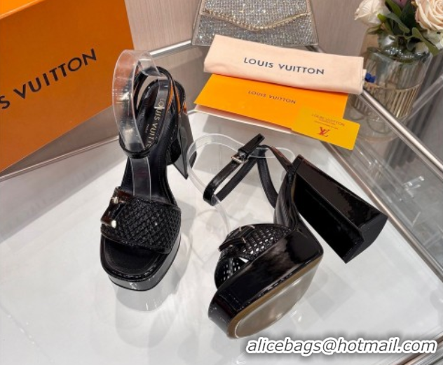 Good Looking Louis Vuitton Shake Platform Sandals 12cm in Patent Perforated Leather Black 0714038