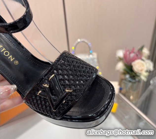 Good Looking Louis Vuitton Shake Platform Sandals 12cm in Patent Perforated Leather Black 0714038