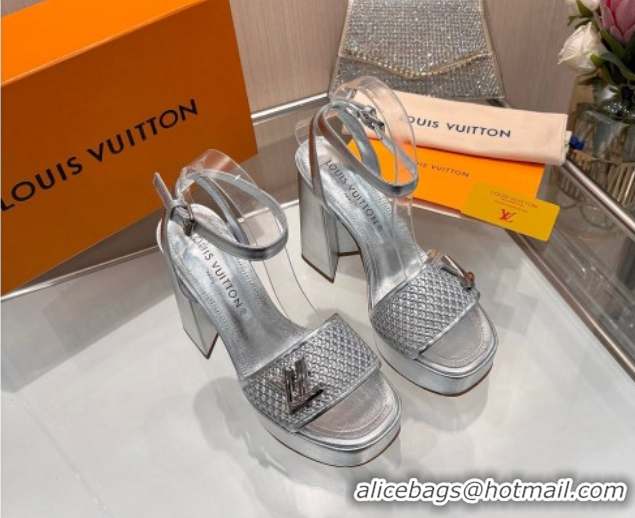 Top Grade Louis Vuitton Shake Platform Sandals 12cm in Perforated Calf Leather Silver 0714035