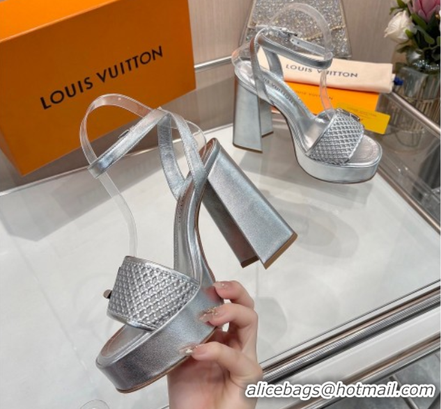 Top Grade Louis Vuitton Shake Platform Sandals 12cm in Perforated Calf Leather Silver 0714035