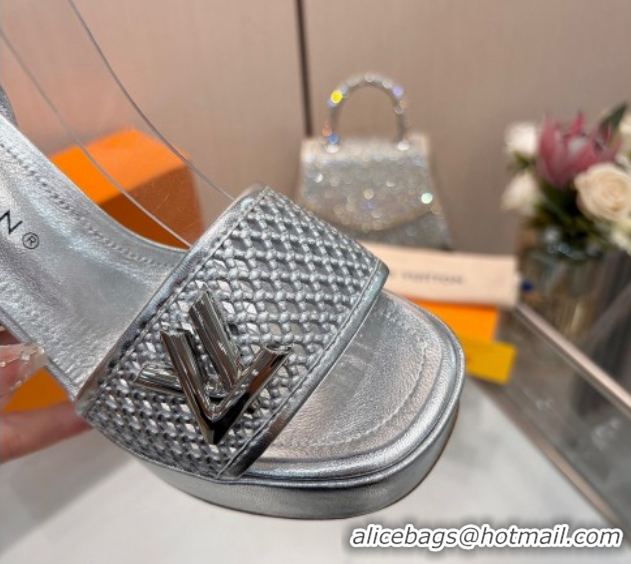 Top Grade Louis Vuitton Shake Platform Sandals 12cm in Perforated Calf Leather Silver 0714035