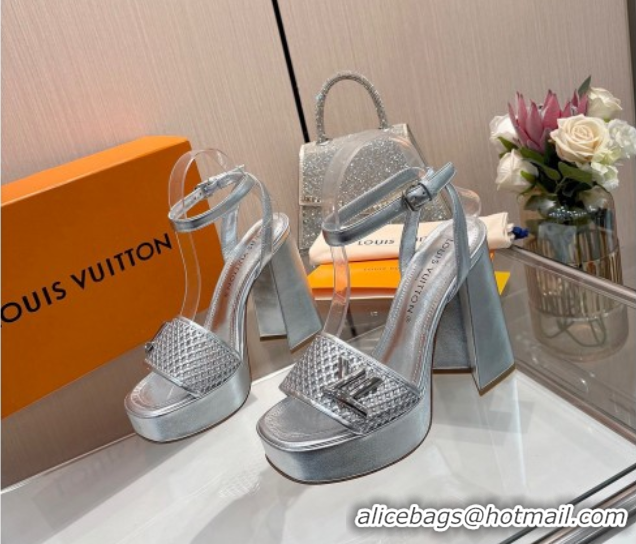 Top Grade Louis Vuitton Shake Platform Sandals 12cm in Perforated Calf Leather Silver 0714035