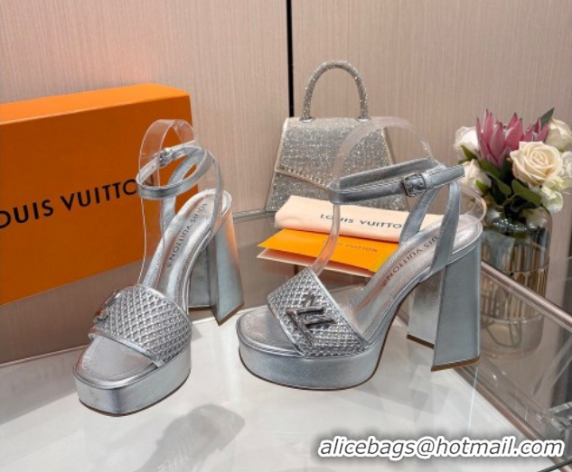 Top Grade Louis Vuitton Shake Platform Sandals 12cm in Perforated Calf Leather Silver 0714035