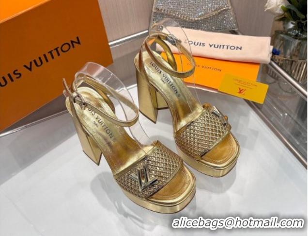 Classic Hot Louis Vuitton Shake Platform Sandals 12cm in Perforated Calf Leather Gold 0714037