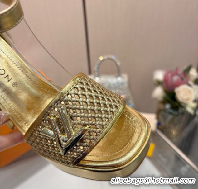 Classic Hot Louis Vuitton Shake Platform Sandals 12cm in Perforated Calf Leather Gold 0714037
