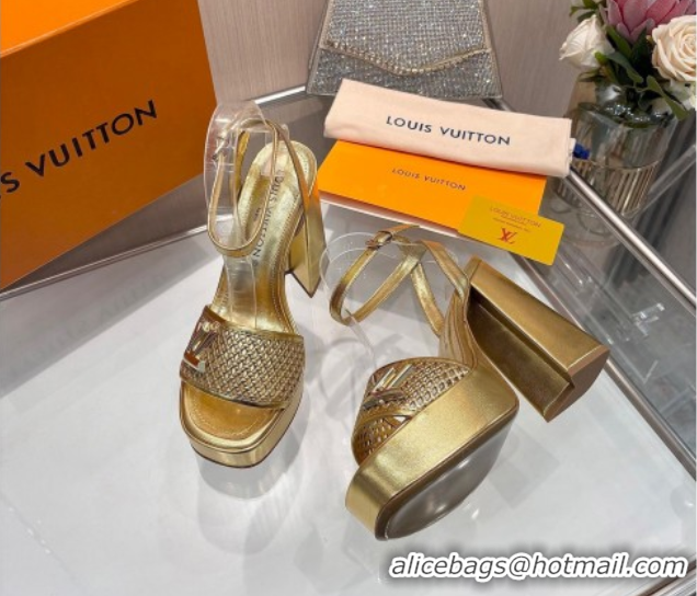 Classic Hot Louis Vuitton Shake Platform Sandals 12cm in Perforated Calf Leather Gold 0714037