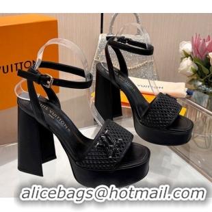 Popular Style Louis Vuitton Shake Platform Sandals 12cm in Perforated Calf Leather Black 0714039