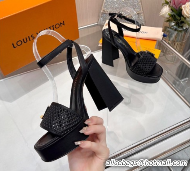 Popular Style Louis Vuitton Shake Platform Sandals 12cm in Perforated Calf Leather Black 0714039