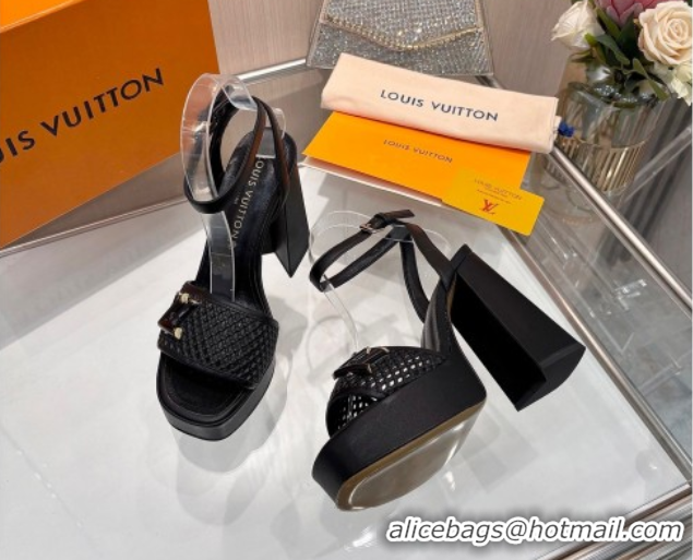 Popular Style Louis Vuitton Shake Platform Sandals 12cm in Perforated Calf Leather Black 0714039