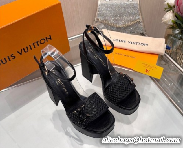 Popular Style Louis Vuitton Shake Platform Sandals 12cm in Perforated Calf Leather Black 0714039