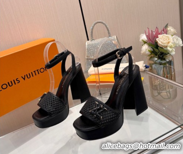 Popular Style Louis Vuitton Shake Platform Sandals 12cm in Perforated Calf Leather Black 0714039