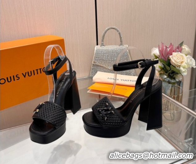 Popular Style Louis Vuitton Shake Platform Sandals 12cm in Perforated Calf Leather Black 0714039