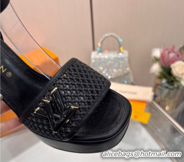 Popular Style Louis Vuitton Shake Platform Sandals 12cm in Perforated Calf Leather Black 0714039