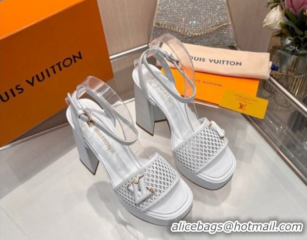 Unique Style Louis Vuitton Shake Platform Sandals 12cm in Perforated Calf Leather White 0714040