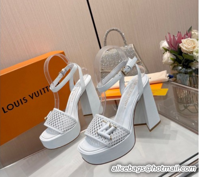 Unique Style Louis Vuitton Shake Platform Sandals 12cm in Perforated Calf Leather White 0714040