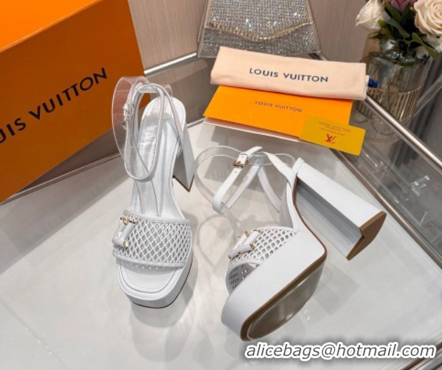 Unique Style Louis Vuitton Shake Platform Sandals 12cm in Perforated Calf Leather White 0714040