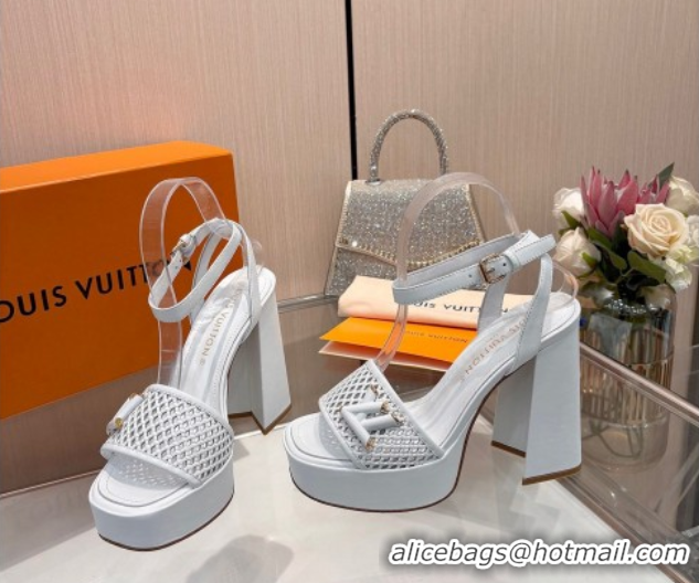 Unique Style Louis Vuitton Shake Platform Sandals 12cm in Perforated Calf Leather White 0714040