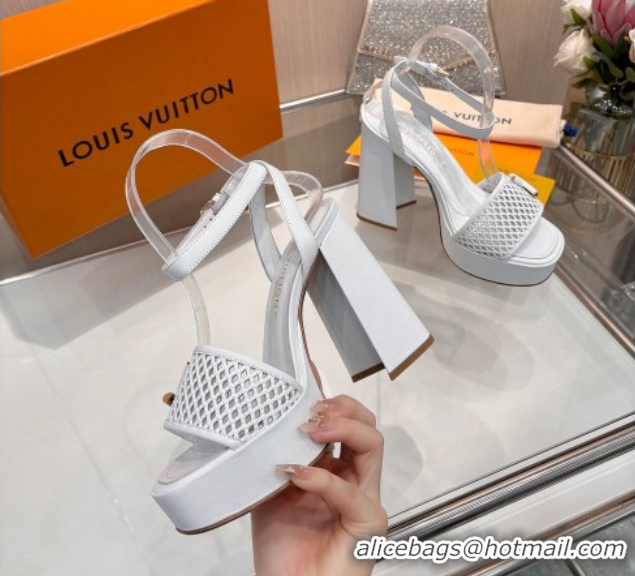Unique Style Louis Vuitton Shake Platform Sandals 12cm in Perforated Calf Leather White 0714040