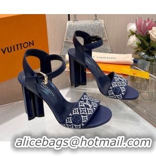 Top Design Louis Vuitton Silhouette Sandals 10cm in Monogram Jacquard and Calf Leather Navy Blue 0714041