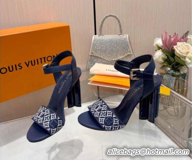 Top Design Louis Vuitton Silhouette Sandals 10cm in Monogram Jacquard and Calf Leather Navy Blue 0714041