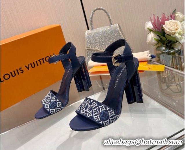 Top Design Louis Vuitton Silhouette Sandals 10cm in Monogram Jacquard and Calf Leather Navy Blue 0714041