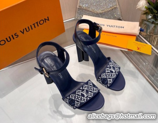 Top Design Louis Vuitton Silhouette Sandals 10cm in Monogram Jacquard and Calf Leather Navy Blue 0714041