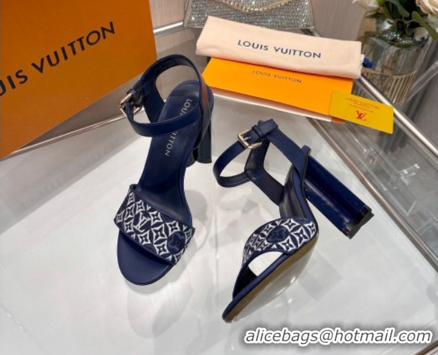 Top Design Louis Vuitton Silhouette Sandals 10cm in Monogram Jacquard and Calf Leather Navy Blue 0714041