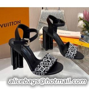 Low Cost Louis Vuitton Silhouette Sandals 10cm in Monogram Jacquard and Calf Leather Black 0714042