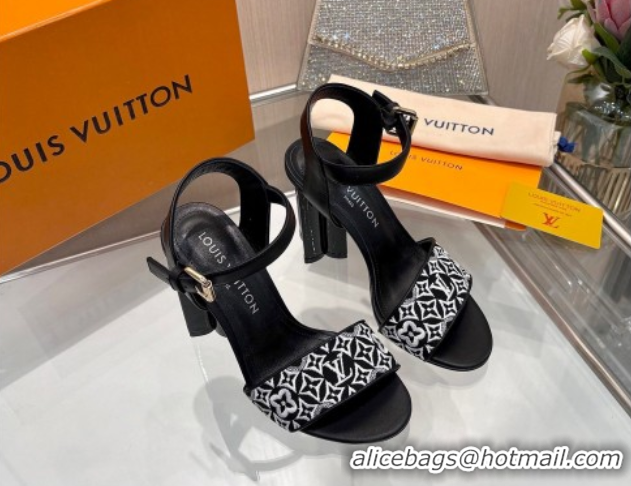 Low Cost Louis Vuitton Silhouette Sandals 10cm in Monogram Jacquard and Calf Leather Black 0714042