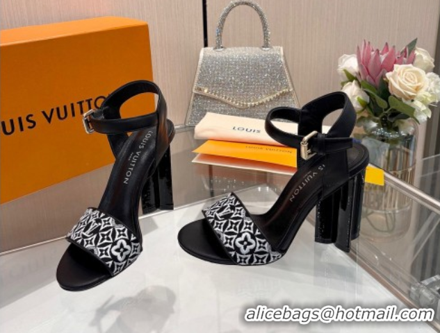Low Cost Louis Vuitton Silhouette Sandals 10cm in Monogram Jacquard and Calf Leather Black 0714042