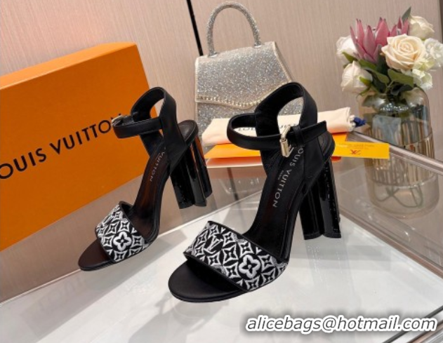 Low Cost Louis Vuitton Silhouette Sandals 10cm in Monogram Jacquard and Calf Leather Black 0714042